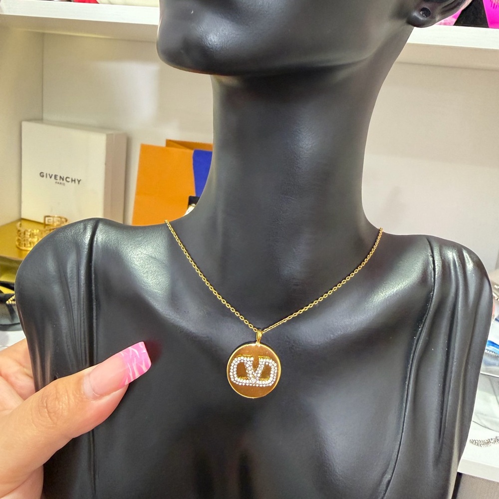Valentino Garavani Gold and Crystal Pendant Necklace